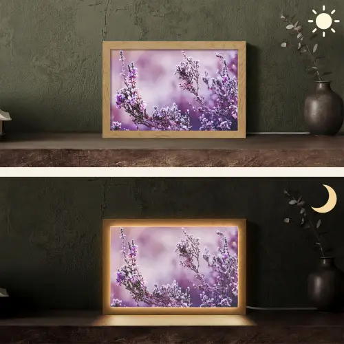 Lavendel - Winter - Bloemen - Paars Light Box met kabel (Tafellamp) klein -sfeer3