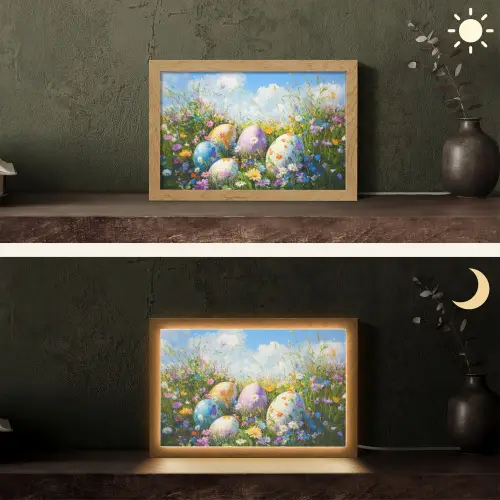Grasveld - Eieren - Bloemen Light Box met kabel (Tafellamp) klein -sfeer3