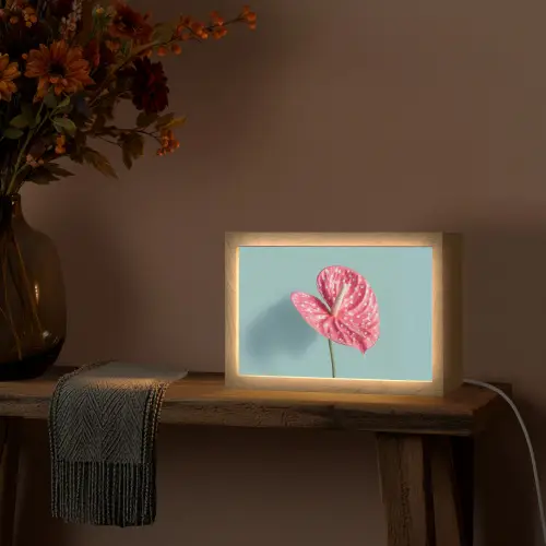 Blad - Anthurium - Stippen - Roze Light Box met kabel (Tafellamp) klein -sfeer4