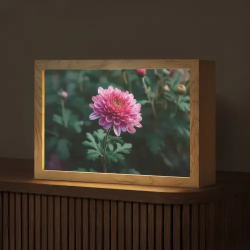 Blad - Chrysant - Roze - Schaduw Light Box met kabel (Tafellamp) klein -z3d_website