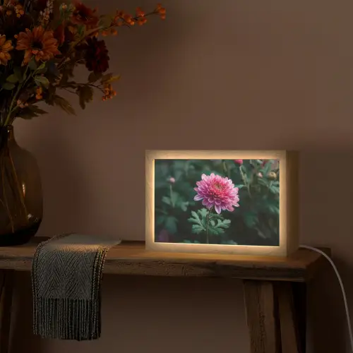 Blad - Chrysant - Roze - Schaduw Light Box met kabel (Tafellamp) klein -sfeer4