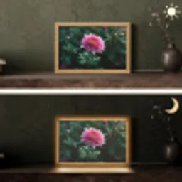 Blad - Chrysant - Roze - Schaduw Light Box met kabel (Tafellamp) klein -sfeer3