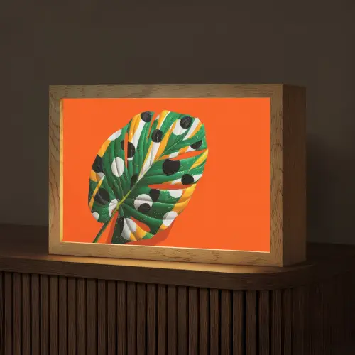 Blad - Oranje - Stippen - Kleurrijk Light Box met kabel (Tafellamp) klein -z3d_website