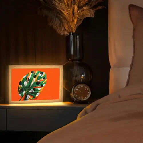 Blad - Oranje - Stippen - Kleurrijk Light Box met kabel (Tafellamp) klein -sfeer1