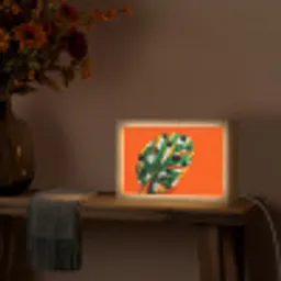 Blad - Oranje - Stippen - Kleurrijk Light Box met kabel (Tafellamp) klein -sfeer4