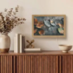 Bladeren - Herfst - Grijs - Natuur Light Box met kabel (Tafellamp) klein -sfeer2