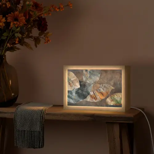 Bladeren - Bruin - Herfst - Natuur Light Box met kabel (Tafellamp) klein -sfeer4