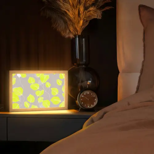 Bladeren - Neon - Geel - Lijnen Light Box met kabel (Tafellamp) klein -sfeer1