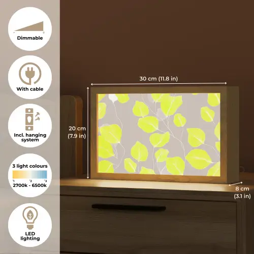 Bladeren - Neon - Geel - Lijnen Light Box met kabel (Tafellamp) klein -USP_EN