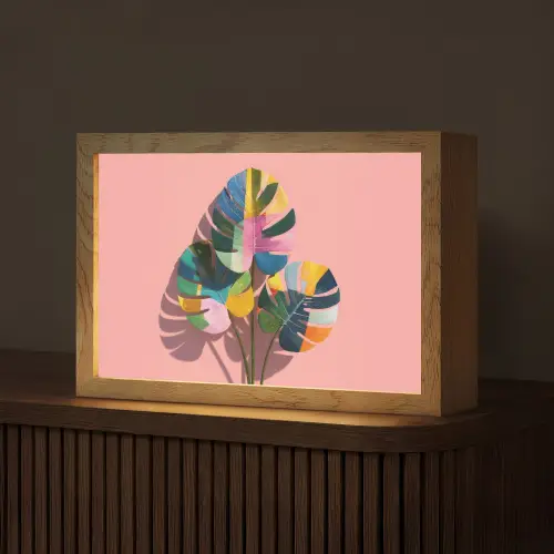 Bladeren - Geschilderd - Vlakken - Kleurrijk Light Box met kabel (Tafellamp) klein -z3d_website