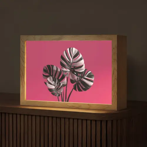 Bladeren - Rond - Roze Light Box met kabel (Tafellamp) klein -z3d_website