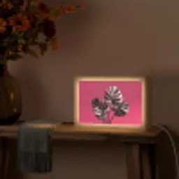 Bladeren - Rond - Roze Light Box met kabel (Tafellamp) klein -sfeer4