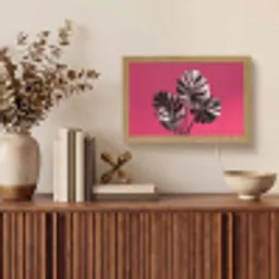 Bladeren - Rond - Roze Light Box met kabel (Tafellamp) klein -sfeer2