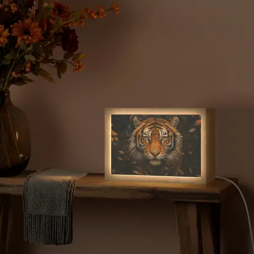 Bladeren - Tijger - Oranje Light Box met kabel (Tafellamp) klein -sfeer4