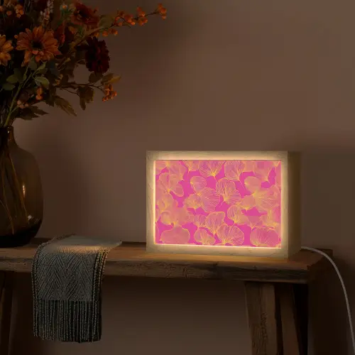 Bladeren - Nerven - Grafisch - Roze Light Box met kabel (Tafellamp) klein -sfeer4