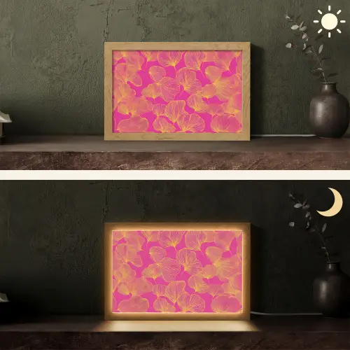 Bladeren - Nerven - Grafisch - Roze Light Box met kabel (Tafellamp) klein -sfeer3