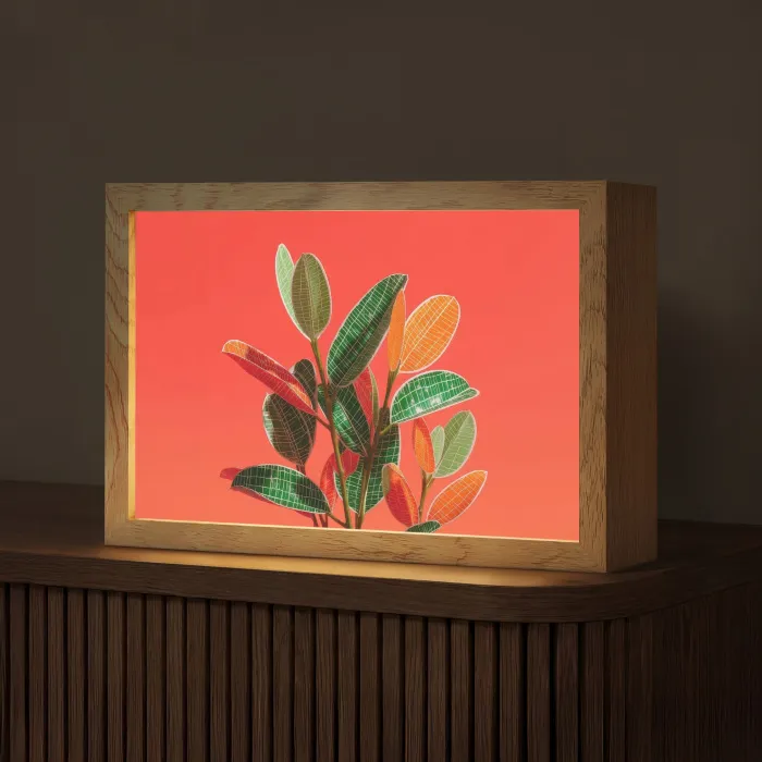 Bladeren - Nerven - Oranje - Structuur Light Box met kabel (Tafellamp) klein -z3d_website
