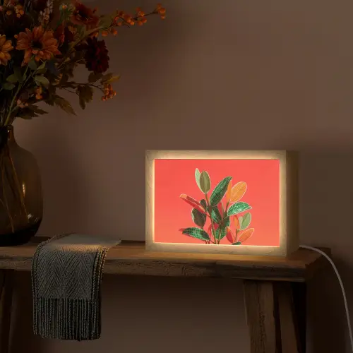Bladeren - Nerven - Oranje - Structuur Light Box met kabel (Tafellamp) klein -sfeer4