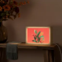 Bladeren - Nerven - Oranje - Structuur Light Box met kabel (Tafellamp) klein -sfeer4
