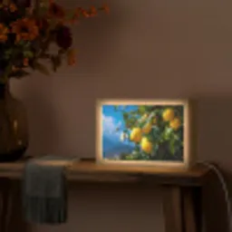 Citroenen - Bladeren - Blauwe lucht Light Box met kabel (Tafellamp) klein -sfeer4