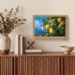 Citroenen - Bladeren - Blauwe lucht Light Box met kabel (Tafellamp) klein -sfeer2