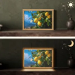 Citroenen - Bladeren - Blauwe lucht Light Box met kabel (Tafellamp) klein -sfeer3