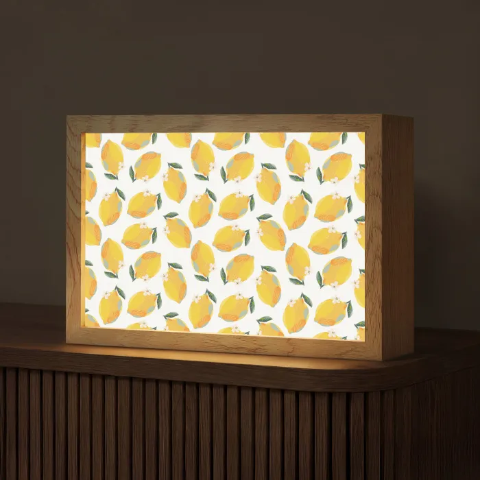 Citroenen - Wit - Bloemen - Patroon Light Box met kabel (Tafellamp) klein 924 -z3d_website