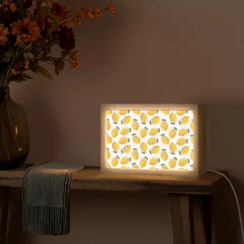 Citroenen - Wit - Bloemen - Patroon Light Box met kabel (Tafellamp) klein 924 -sfeer4