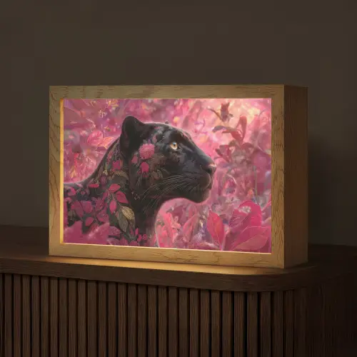 Luipaard - Bloemen - Roze Light Box met kabel (Tafellamp) klein -z3d_website