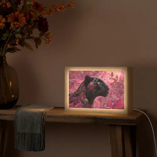 Luipaard - Bloemen - Roze Light Box met kabel (Tafellamp) klein -sfeer4
