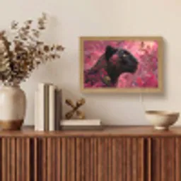 Luipaard - Bloemen - Roze Light Box met kabel (Tafellamp) klein -sfeer2