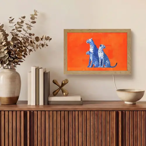 Luipaarden - Stippen - Oranje Light Box met kabel (Tafellamp) klein -sfeer2