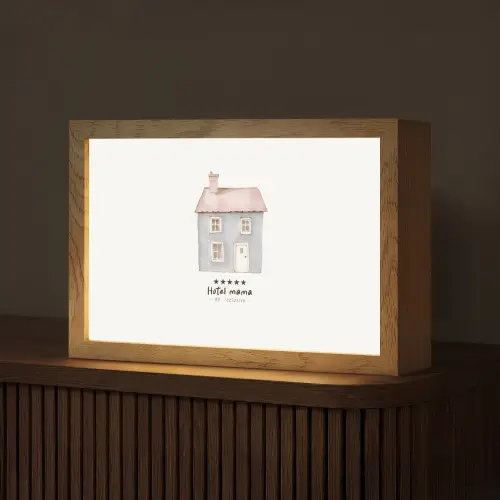 Lichtblauw - Huisje - Mama - Tekst Light Box met kabel (Tafellamp) klein -z3d_website