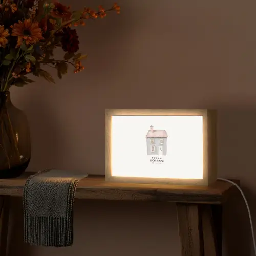 Lichtblauw - Huisje - Mama - Tekst Light Box met kabel (Tafellamp) klein -sfeer4