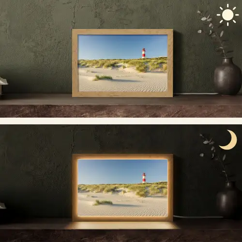 Vuurtoren - Strand - Landschap - Duinen Light Box met kabel (Tafellamp) klein -sfeer3