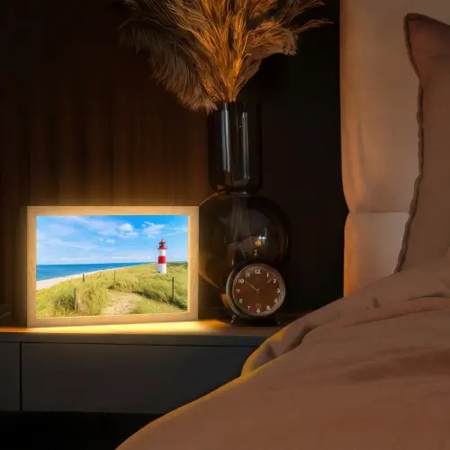 Vuurtoren - Duinen - Strand - Zee - Zomer Light Box met kabel (Tafellamp) klein -sfeer1