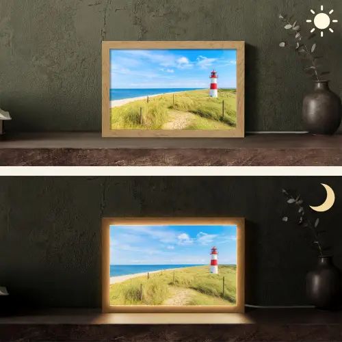 Vuurtoren - Duinen - Strand - Zee - Zomer Light Box met kabel (Tafellamp) klein -sfeer3