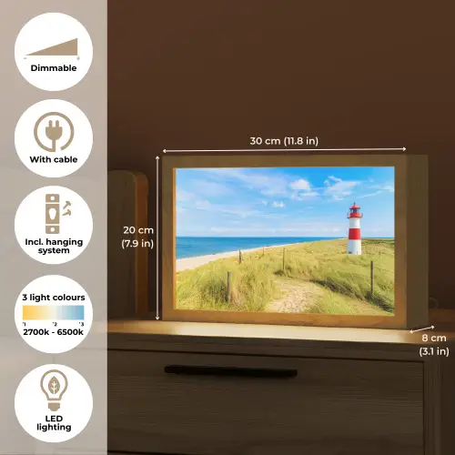 Vuurtoren - Duinen - Strand - Zee - Zomer Light Box met kabel (Tafellamp) klein -USP_EN