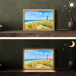 Vuurtoren - Duinen - Strand - Zee - Zomer Light Box met kabel (Tafellamp) klein -sfeer3