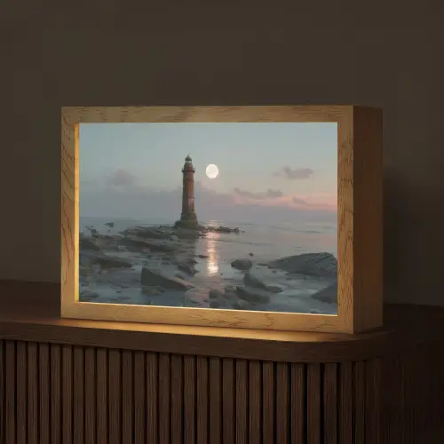 Vuurtoren - Stenen - Water - Maan Light Box met kabel (Tafellamp) klein -z3d_website