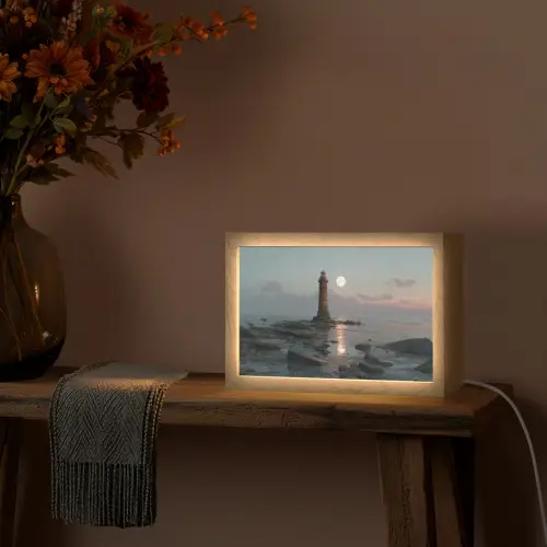 Vuurtoren - Stenen - Water - Maan Light Box met kabel (Tafellamp) klein -sfeer4
