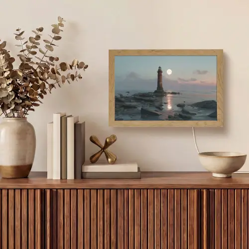 Vuurtoren - Stenen - Water - Maan Light Box met kabel (Tafellamp) klein -sfeer2