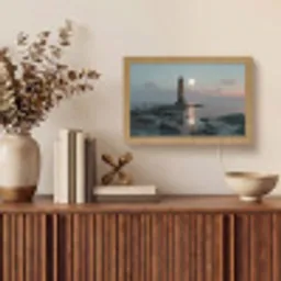 Vuurtoren - Stenen - Water - Maan Light Box met kabel (Tafellamp) klein -sfeer2