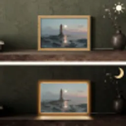 Vuurtoren - Stenen - Water - Maan Light Box met kabel (Tafellamp) klein -sfeer3