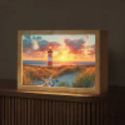 Vuurtoren - Zonsondergang - Duinen - Horizon Light Box met kabel (Tafellamp) klein -z3d_website