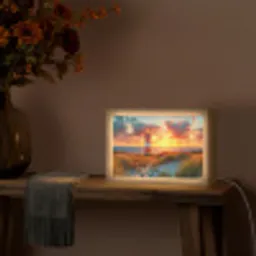 Vuurtoren - Zonsondergang - Duinen - Horizon Light Box met kabel (Tafellamp) klein -sfeer4