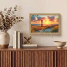 Vuurtoren - Zonsondergang - Duinen - Horizon Light Box met kabel (Tafellamp) klein -sfeer2
