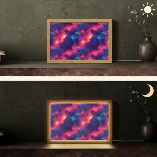 Bliksem - Wolken - Kleurenrijk Light Box met kabel (Tafellamp) klein 924 -sfeer3