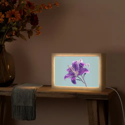 Lelie - Bloem - Paars - Stippen Light Box met kabel (Tafellamp) klein -sfeer4