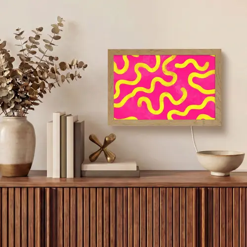 Lijn - Geel - Abstract Light Box met kabel (Tafellamp) klein -sfeer2
